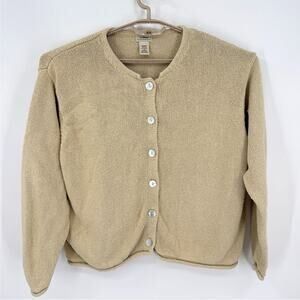 LL Bean Vintage Womens Silk Cotton Cardigan Sweater Boxy Tan Size 2X